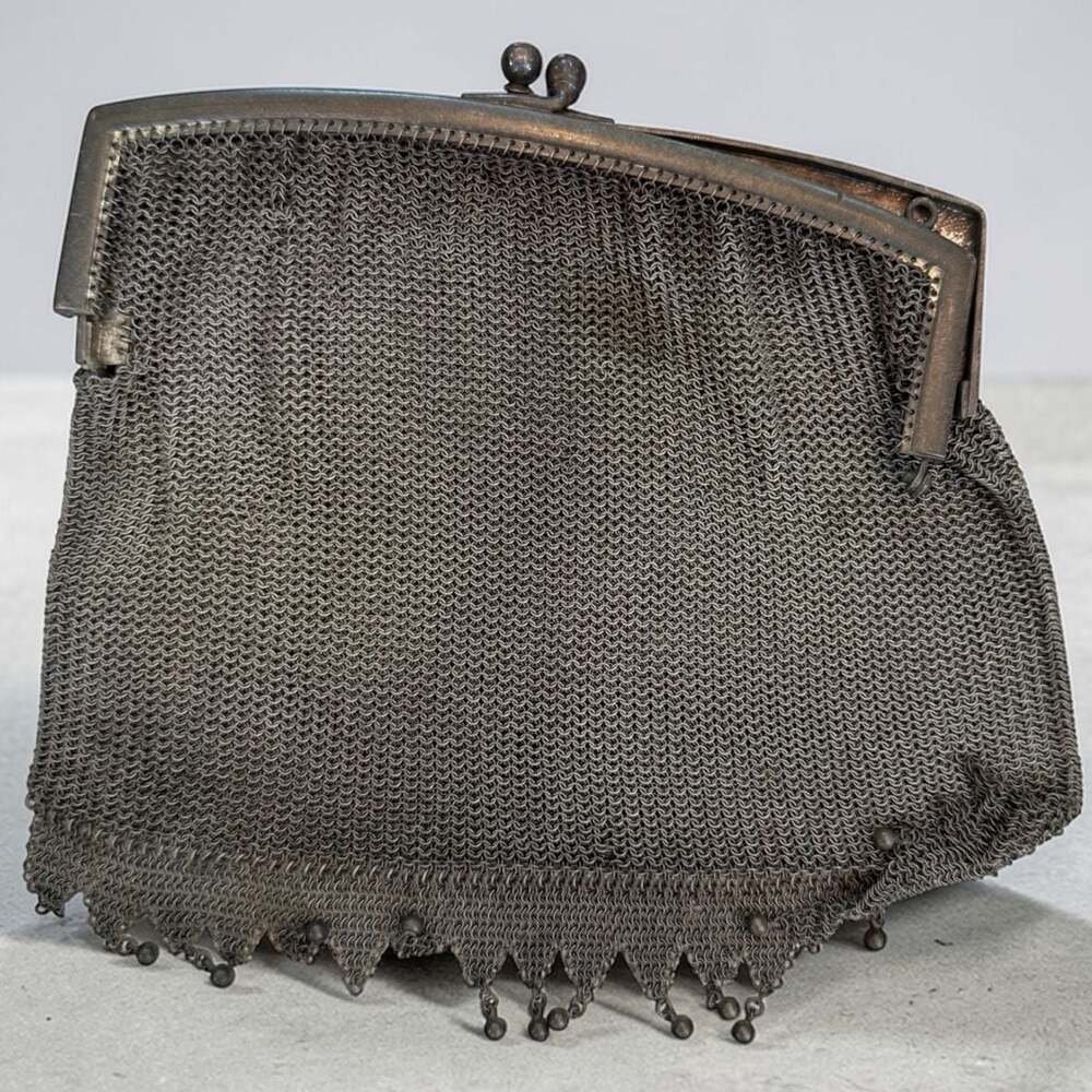 Antique Art Deco German Silver Mesh Chainmail Evening Purse Fringe Bag